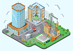 Construction place city concept modern trendy flat 3d isometric