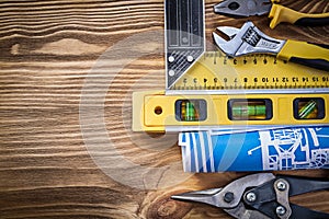 Construction plan level square ruler pliers tin snips adjustable