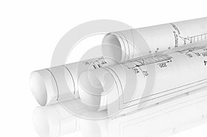 Construction plans in rolls