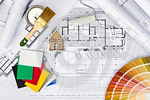 Construction plans with whitewashing Tools,Colors Palette and Mi