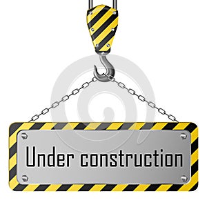 Construction plate with crane hook and chain photo