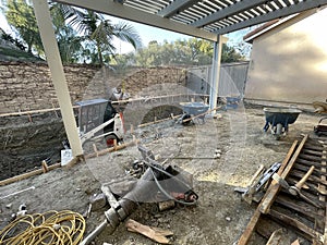 Construction of pool in backyard