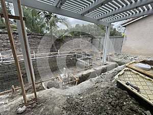 Construction of pool in backyard