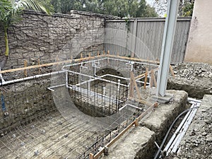 Construction of pool in backyard