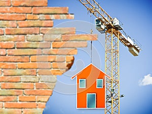 The construction of a prefabricated house - concept image