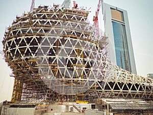 Construction process of skyscraper buildings in Dubai, UAE