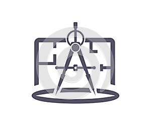 Construction project, architect drawing, compass or divider. Engineer concept, architectural, technical project drawing.