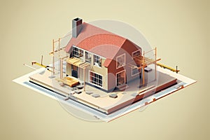 construction project, building house on blueprints. ai generated