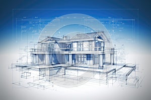 construction project, building house on blueprints. ai generated
