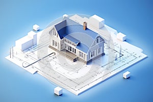 construction project, building house on blueprints. ai generated