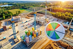 Construction Project Management Aerial View of Site with 3D Model RealTime Budget Expense Tracking Visualization photo