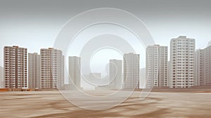 Construction project in overpopulated country, built in the middle of the desert, dull and dusty. Generative AI