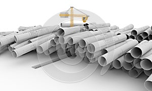 Construction projects white background composition, 3d rendering