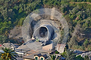 Construction of a railway tunnel under the mountain, Diano Caste