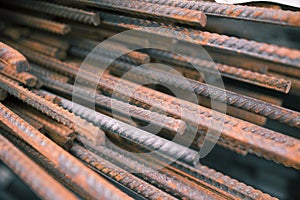 Construction rebar steel texture bsckground . Soft focus