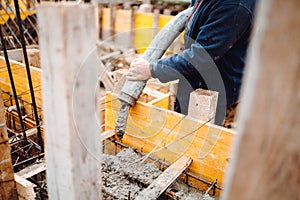 Construction rebar steel work reinforcement in concrete structure of building.