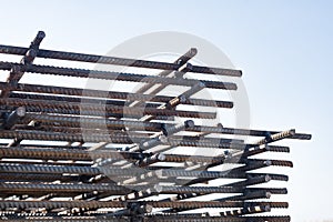 Construction rebar steel work reinforcement. Iron grid. Industrial background