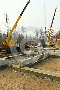 Construction of rebars, foundation pad and formwork of a private building
