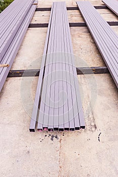 Construction: Rectangular steel tube with anti-rust paint preparing for fabrication of structural work