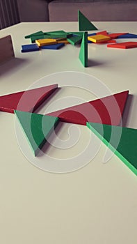 A construction with red and green pieces