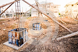 Construction of reinforced concrete foundation with piles to support building weight