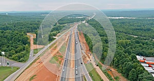 Construction for renewing a under renovation road highway interchange in South Carolina USA