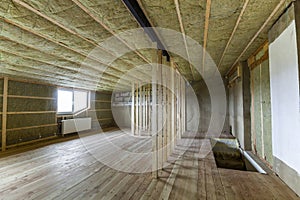 Construction and renovation of big light spacious empty room wit