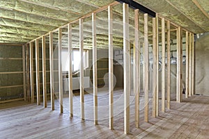 Construction and renovation of big light spacious empty room wit