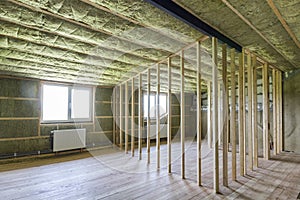 Construction and renovation of big light spacious empty room wit