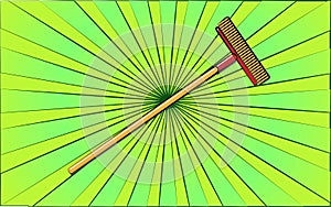 Construction repair garden tool mop brush on abstract green rays background. Vector illustration