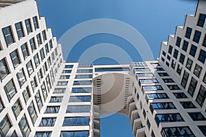 construction of residential buildings, modern glass buildings. perspective view of modern buildings. photo