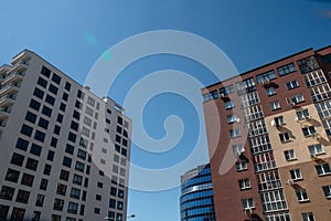 construction of residential buildings, modern glass buildings. perspective view of modern buildings. photo