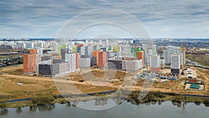 Construction of a residential district. View from above.