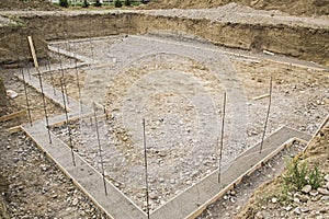 Construction residential home basement footing concrete footings rebar