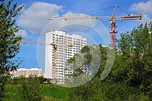 Construction of residential houses near park in Moscow, Russia