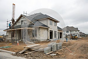 Construction residential new house in progress at building site