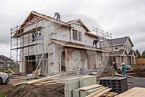 Construction residential new house in progress at building site