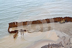 Construction of a retaining wall on the bank of the Baltic Sea. Svetlogorsk, Kaliningrad region