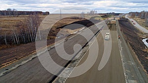 Construction of the road, aerial photography from top to bottom.