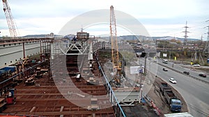 Construction of a road bridge on timelapse