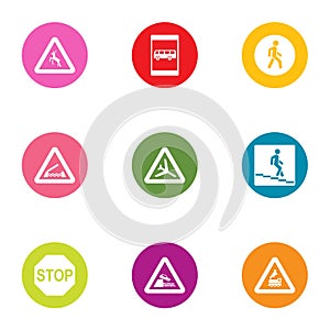 Construction road icons set, flat style