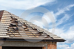 Construction and roofing of house in process