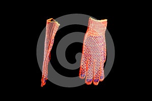 Construction rubberized gloves non-slip orange color on a black background, isolate