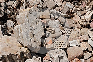 Construction rubble recycling - old bricks and stones