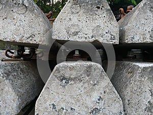 Railway railtrack tracks wooden concrete sleepers photo