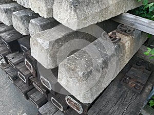 Railway railtrack tracks wooden concrete sleepers photo