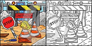 Construction Safety Signage Coloring Illustration