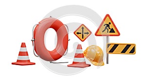 construction safety and traffic signs 3d render