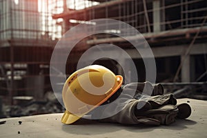 Construction safety and yellow helmet. AI Generated