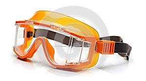 Construction saw and safety goggles